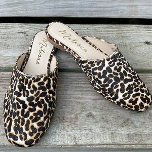 MATISSE Leopard Print Mules Cow Hair Leather Slip On Size 6.5 M Zip It